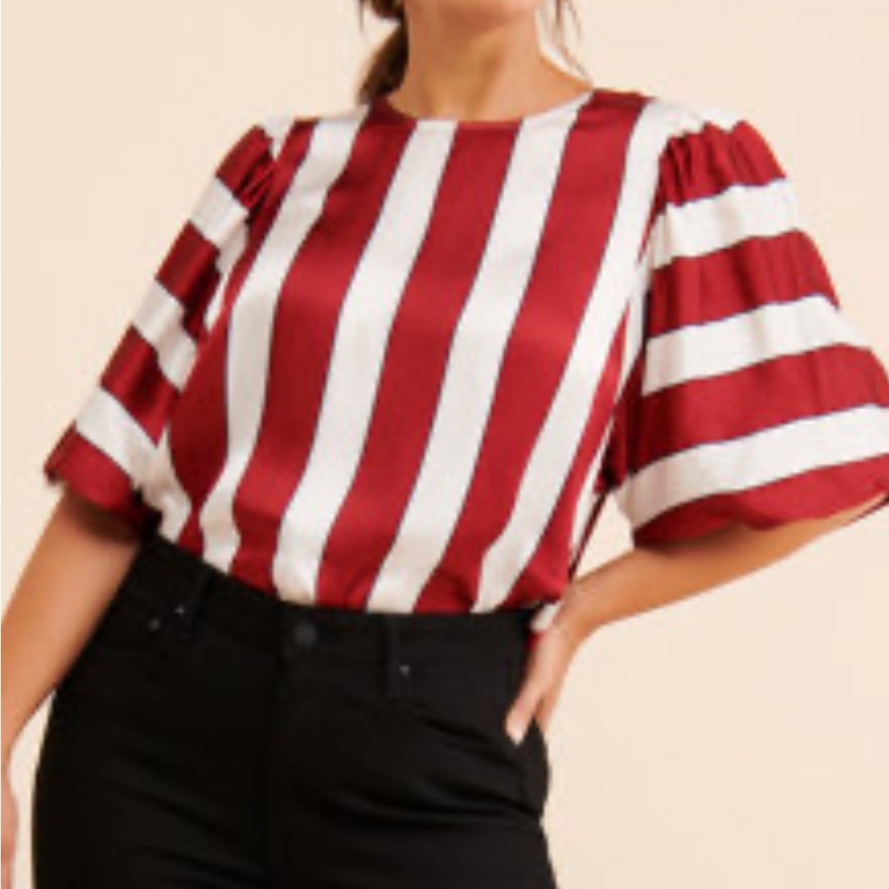 🛍️Red White Stripe Anthropologie Maeve 3/4 sleeve blouse sz 12 - Picture 2 of 7
